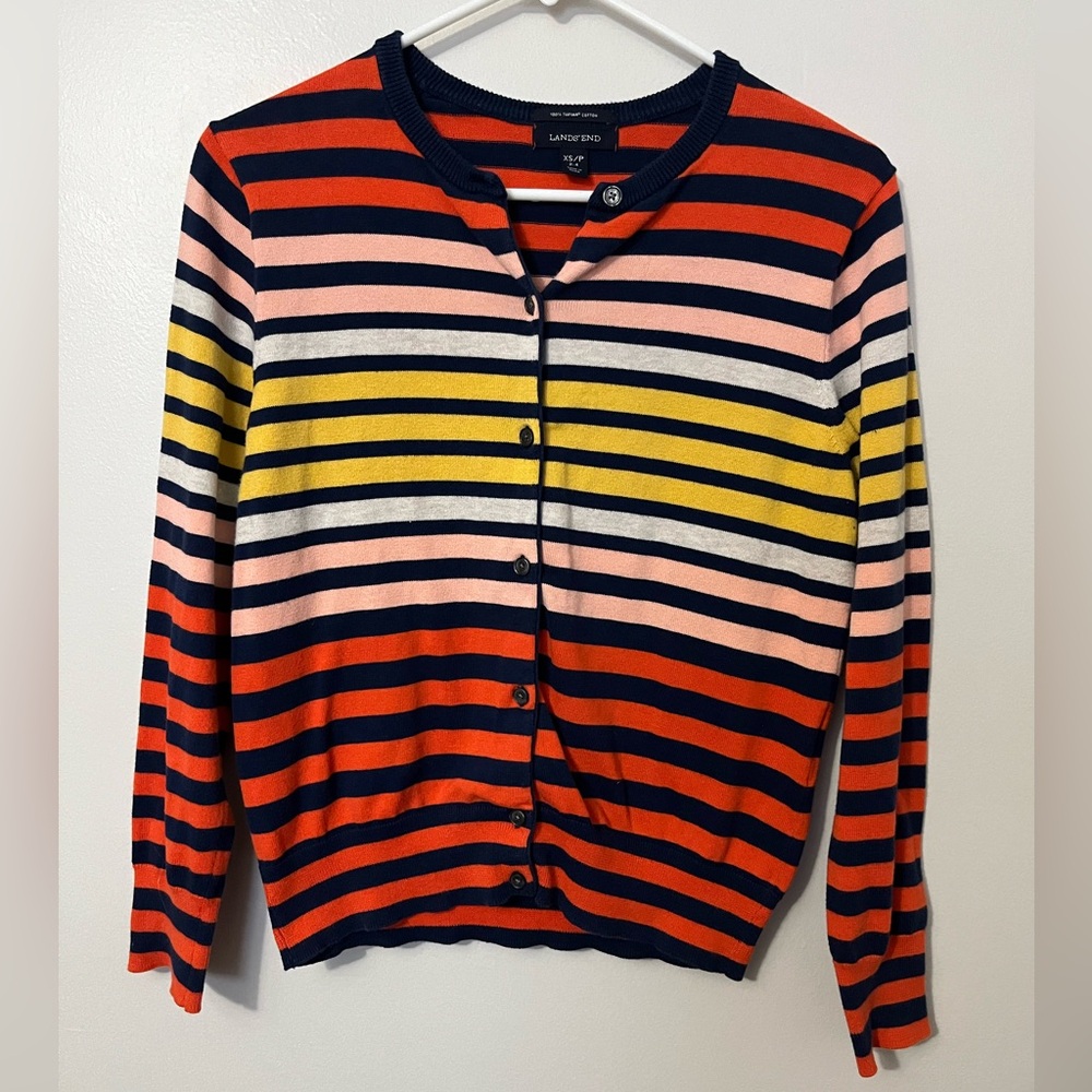 100% Supima Cotton Lands' End Women's Colorful Striped Button Up Cardigan